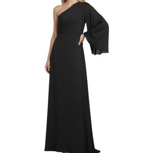 NWT SACHIN + BABI Black One Shoulder Georgette Full Length Dress Gown Size 6